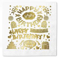 Happy Birthday Party 100 Pack Napkins Gold Foil Cocktail disposable paper