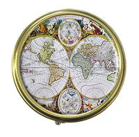 Luxcase Antique World Map Custom Round Bronze Pill Box Pocket Medicine Tablet Holder Organizer Pill Decoration Case Wallet