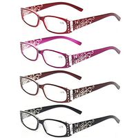 Reading Glasses 4 Pairs Ladies Readers Spring Hinge with Laser Pattern Eyeglasses for Women (4 Pack Mix Color, 1.75)