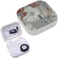 Portable Contact Lens Case Box Travel Kit Mirror + Bottle + Tweezers Container Holder [ Art Vintage Blurred Monochrome Grey ]