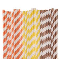 Biodegradable Paper Straws Mix, Autumn, Orange Brown Yellow, Striped (25)