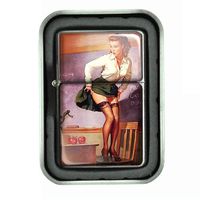 Windproof Refillable Oil Lighter with Tin Gift Box Pin Up Girl Design-018