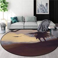 Horror Modern Washable Round Bath Mat,Dark Soul from A Scary Movie Film Movie On The Hills with Clouds and Flying Crows Print Non-Slip Bathroom Soft Floor Mat Home Decor Diameter-35 Inch,Black