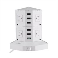 LESHP Power Tower 6 USB Ports 8 Outlets Smart Charging Socket Surge Protector Family Multi Charging Station With Overload Protector and Individual Switches 9.8ft Cord ( White )