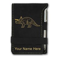 Mini Notepad, Triceratops Dinosaur, Personalized Engraving Included (Black)