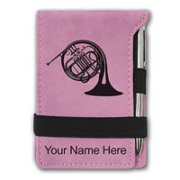 Mini Notepad, French Horn, Personalized Engraving Included (Pink)