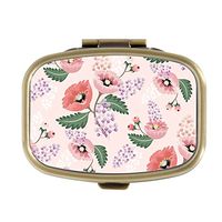 Vintage Spring Flowers Rectangular Pill Box Decorative Pocket Purse Bronze Medicine Case Pill Box Vitamin Organizer Unique Gift