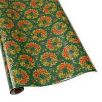 Caspari Holly Wreath Gift Wrap Roll in Green - Two 30 in x 8 ft Rolls