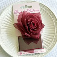 Clip On Rose Bow and Ribbon - Burgundy