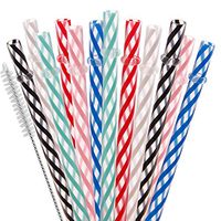 Dakoufish 12 Piece 9 Inch Reusable Plastic Thick Drinking Straws BPA Free Mason Jar Straws transparent small Stripe (9inch, 6color)