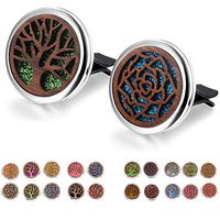 2 Packs Wooden Car Diffuser Vent Clips, Aromatherapy Essential Oil Car Diffuser Locket Clip with 10 Shiny Pads and 10 Washable Felt Pads(Tree and Flower)