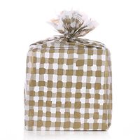Twofer Reusable Gold Gingham Plastic Christmas Gift Wrap Bags - Reuse as Pretty Trash Bags - 10 Count - 21" x 24" - Metallic Ties