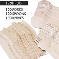EKOU PLUS Disposable Wooden Cutlery Set 200Pcs Forks Spoons Knives Biodegradable Compostable Birchwood Tableware Parties Weddings 6.3Inch(Forks 100Pcs,Spoons 50Pcs,Knives 50Pcs) (300pcs, 300pcs)