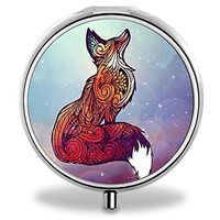 Compact 3 Compartment Medicine Case, IMLONE Customized Fox Pill Organizer Metal Pill Box Pill Container for Purse, Travelling and Daily Needs