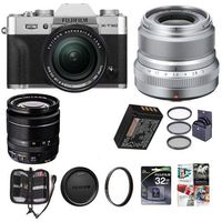 Fujifilm X-T30 Mirrorless Camera with XF 18-55mm f/2.8-4 R LM OIS Lens and XF 23mm (35mm) F/2R WR Lens, Silver - Bundle with 32GB SDHC Card, 58mm Filter Kit, 43mm UV Filter, Software Pack and More