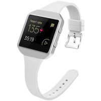 YiJYi Slim Bands Compatible with Fitbit Blaze,Thinner Soft Silicone Band with Metal Frame Replacement Wristband for Women Men Small Large (Small(5.5"-7.5"), White/Silver Frame)