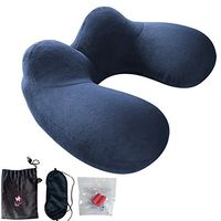 FMAB Inflatable Pillow for Head and Neck, Washable Portable Air Travel Set with Ear Plugs, Eye Mask and Drawstring Bag, Larger, Blue
