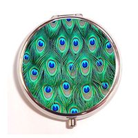 Colorful Peacock Feathers Fashion Custom Round Pill Box Case Medicine Vitamin Organizer as a Nice Gift