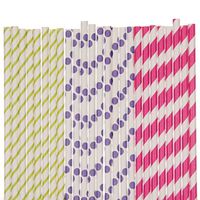 Hot Pink, Purple, Lime Green Paper Straw Mix - Striped and Polka Dots (75)