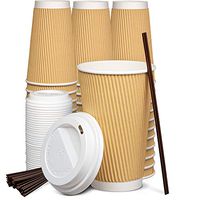 [50 Sets] 16 oz Insulated Ripple Paper Hot Coffee Cups With Lids & Stirrers