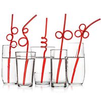 40 Premium Crazy Loop Party Drinking Straws - Recyclable, Longer & Wider - Red Value Pack - BPA PFOA Free