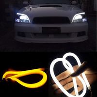 Led Light Strip - 2pcs 45/60cm DRL Flexible LED Tube Decrotive Strip Lights Tear Strip Car White Headlight Yellow Turn Signal Light Parking Lamps (45cm)