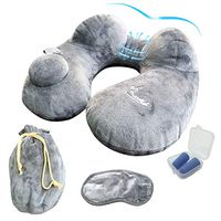 3000Miles Inflatable Travel Neck Pillow Set Velvet Deluxe Soft Compact Backpack Washable Cover with 3D Contour Eye Mask,Earplugs Travel Pack for Lightweight Support in Airplane (Grey)