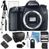 Canon EOS 70D Body Only, 64GB SDHC Class 10 Memory Card, Extra Battery, Extra Charger, Full Size Tripod, Wireless Remote, Camera Case, Lens Cleaning Pen and More