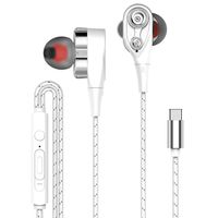 yunbox299 Earphone Earbuds Headset Headphone, Universal Dual Driver Type-C Audio Jack in-Ear Deep Bass Music Wired Earphones White