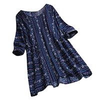 Aniywn Women Plus Size Linen National Tunic T-Shirt Loose Plus Size Boho Swing Long Tops Blouse