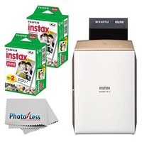 Fujifilm instax Share Smartphone Printer SP-2 (Gold) + Fujifilm Instax Mini Twin Pack Instant Film (40 Shots) + Photo4Less Cleaning Cloth + instant Printer Bundle