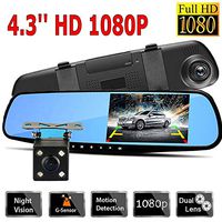 Aoile 4.3'' 1080P Dual Lens Car Auto DVR Mirror Dash Cam Recorder Rear View Camera Kit