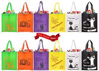Halloween Sale Trick or Treat Bags - Reusable Candy Kids Goodie Totes Baggies Party Favor Bags 6 Cute Prints - Jack-O-Lanterns, Spider Webs, Black Cats, Ghost, and Haunted House (12 Pack) (12 Pack)