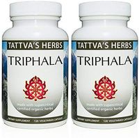 Organic Triphala Raw - Non GMO Laxative, Constipation, Aids Weight Loss, Improves Reproductive Health, Vitamin C Supplement 500 mg 240 Vcaps (2 Pack -120 ct.) 2 Month Supply From Tattva's Herbs