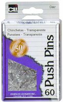 Charles Leonard Push Pins in Reusable Box, Clear, 60/Box (79160)