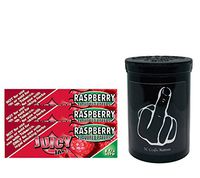 Herb Airtight Container Fresh Kettle with Juicy Jay's Raspberry 1.25 Flavored Hemp Rolling Papers 3 Count DC Crafts Nation- Middle Finger