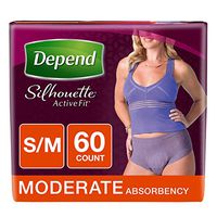 Depend Silhouette Active Fit Incontinence Underwear for Women, Moderate Absorbency, Disposable, S/M, Purple, 60 Count
