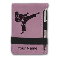 Mini Notepad, Karate Woman, Personalized Engraving Included (Pink)