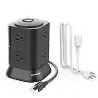 Vertical Power Strip Tower by SAFEMORE Surge Protector 8 Multi Plug Outlets with Overload Protection, (6.5FT + 3.28FT) Cooper Extension Cord 3 Prong Plug Power Outlet Tower for Home& Office-Black
