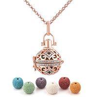 Third Time Charm Natural Lava Rock Stone Aromatherapy Essential Oil Diffuser Necklace Locket Pendant With 6 Lava Beads (Rose Gold)