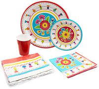 Fiesta Time (Taco Tuesday) Pack! Disposable Paper Plates, Napkins, Table Cover and Cups Set for 15