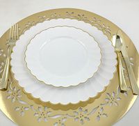 Round White and Gold Rim Elegant Wedding and Party Plastic Plates-Disposable Dinnerware Pack of 100 (50-10.25” Dinner and 50-7.25” Dessert/Salad) For 50 Guests