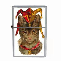 Perfection In Style Wind Proof Dual Torch Refillable Lighter Vintage Cat Design 016