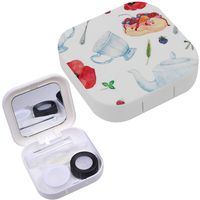Portable Contact Lens Case Box Travel Kit Mirror + Bottle + Tweezers Container Holder [ Watercolor Summer Tea Time ]