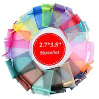 4EAELove Blue Organza Bags 50Pcs 2.7 X 3.5 inches Sheer Drawstring Organza Jewelry Pouches Wedding Party Christmas Favor Candy Gift Bags