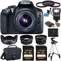 Canon EOS Rebel T6 DSLR Camera with 18-55mm Lens + Sony 16GB SDHC Card + Sony 32GB SDHC Card + 58mm Wide Angle Lens + Card Reader + Canon EOS Shoulder Bag 100ES + Tripod + Flash + Lens Hood Bundle