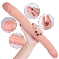 15 Inch Super Waterproof Long Double Sided Relax Toy Lifelike Realistic Soft Silicone Flexible Double Headed Ďìld`ɔ Toy for Women BNHD22