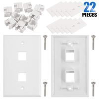 Glarks 12 Pack 2 Port White Keystone Wall Plate with Screw and 10Pcs Standard Size Keystone Jack Insert (2 Port Wall Plate)