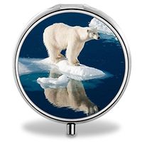 Polar Bear Pill Case, Round Stainless Drug Organizer Container Medicine Cover for Pocket Daily&Weekly