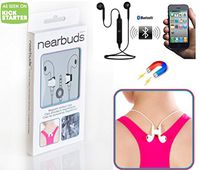 Bluetooth Wireless Hands-Free Cell Phone Headset with Powerful Attachable NearBuds Magnets to Stash Them Around Your Neck or to Any Magnetic-Friendly Surface. Black Headphones, White NearBuds.